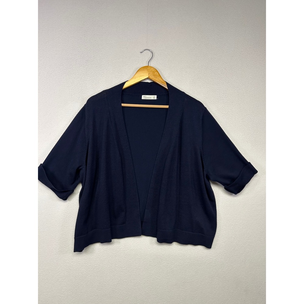 Minimalist 89th + Madison Womens 2X Navy Blue Short Sleeve Open Front Cardigan